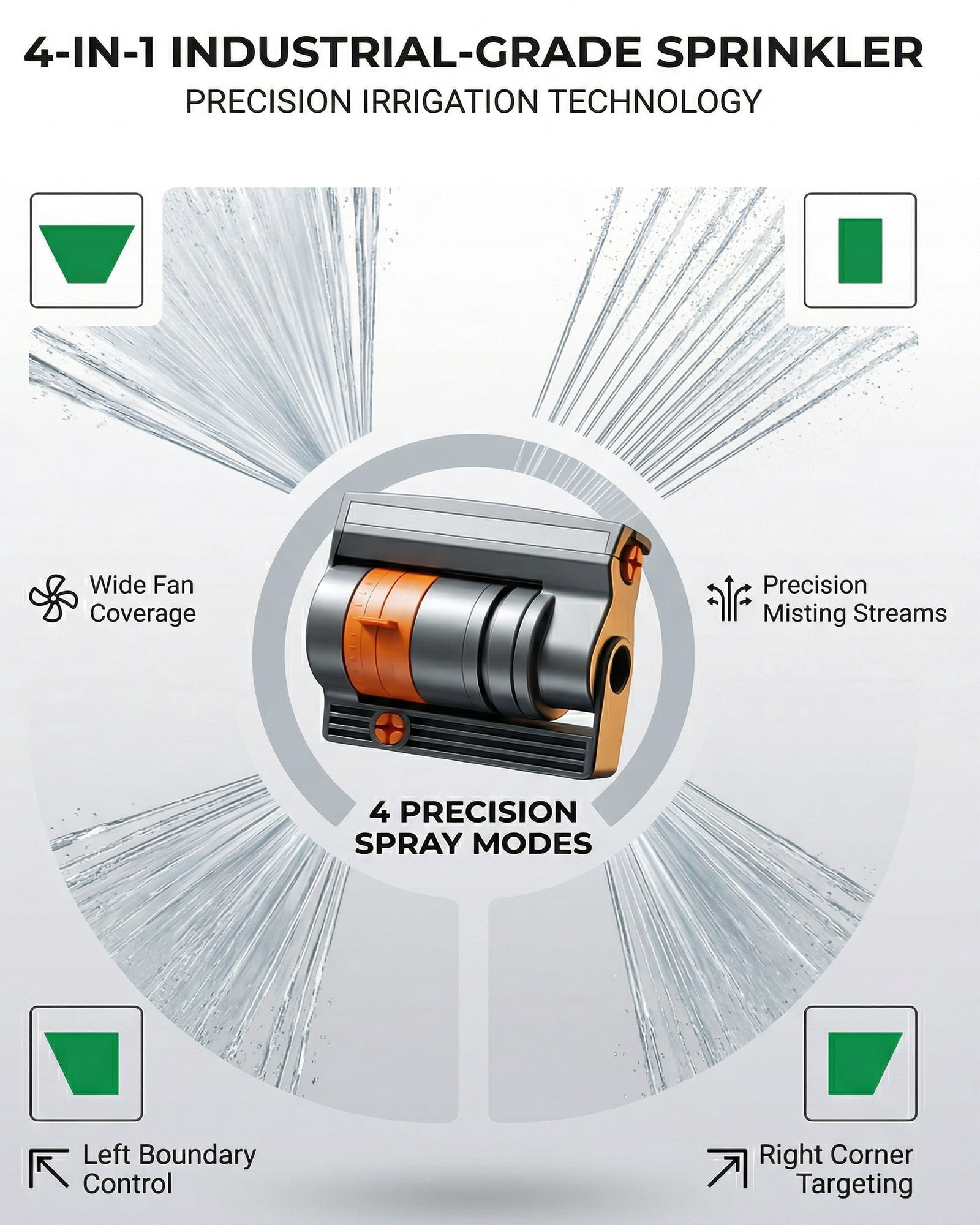Oscillating Lawn Sprinkler for Yard Garden Adjustable 360 Degree Coverage with 16 Nozzle Heads Dual Zone Irrigation Heavy Duty Metal Base Stable Spike Stand for Outdoor Lawn - SINGLE DEVICE