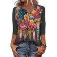 thumbnail image 5 of Women's 250th Anniversary USA Shirt Patriotic American Flag Print V-Neck Button 3/4 Sleeve T-Shirt, 5 of 6