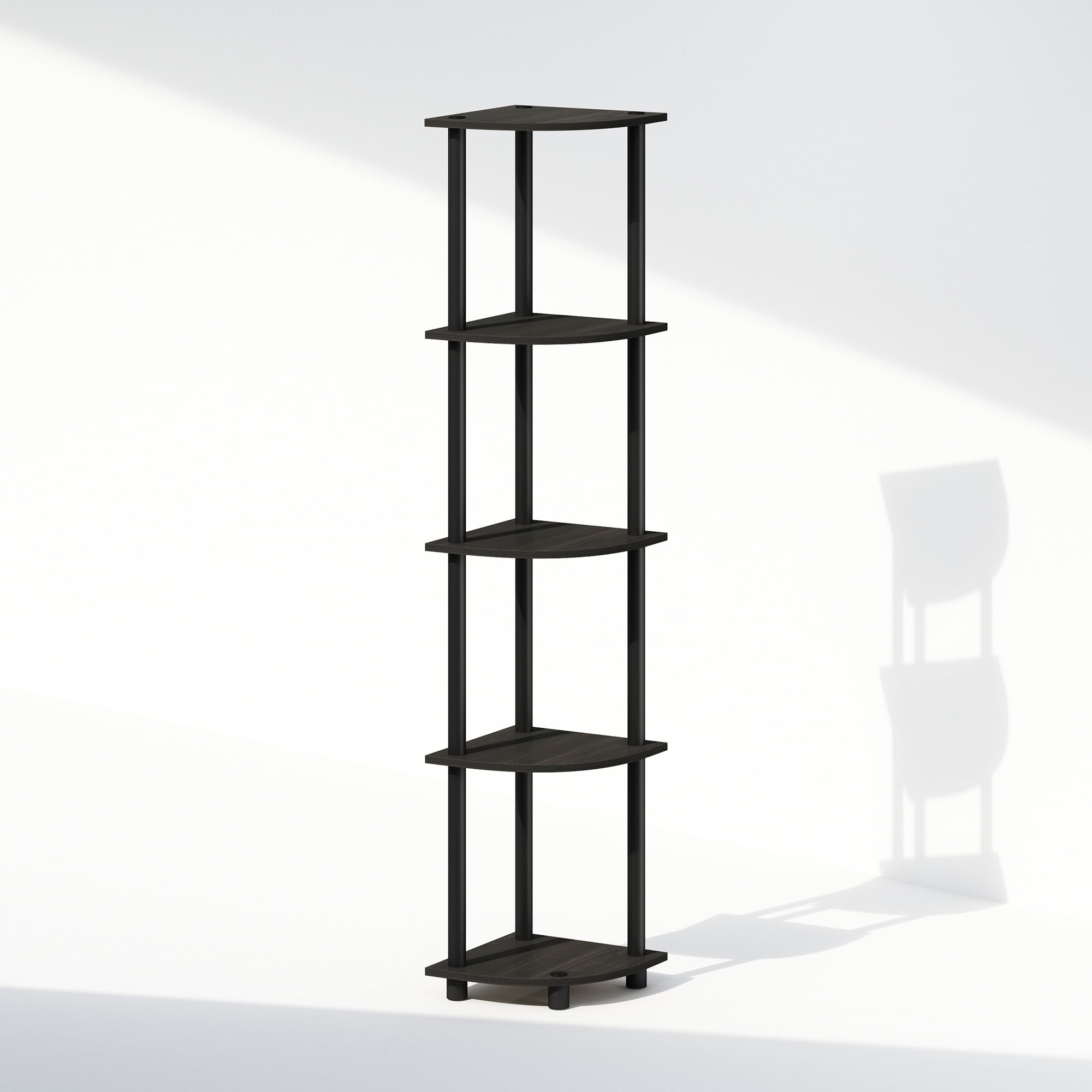 Furinno Turn-N-Tube 5 Tier Multipurpose Corner Display Rack Shelving Unit, Espresso/Black