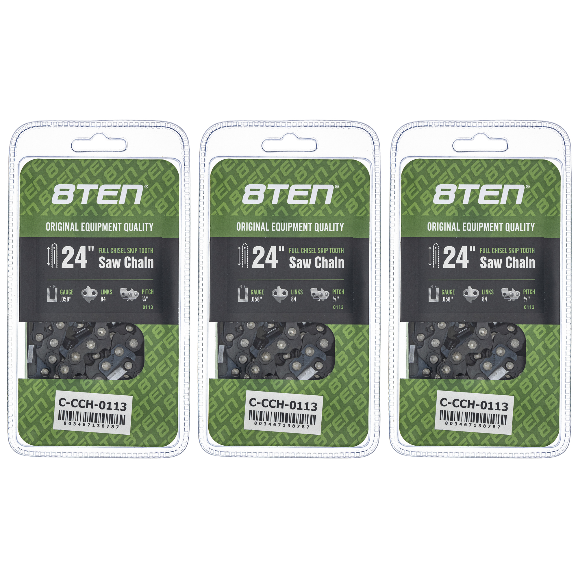 8TEN 28 Inch Full Chisel Chainsaw Chain – 3/8 .063 92DL – 2 Pack – Fits Stihl MS441 MS660 MS661