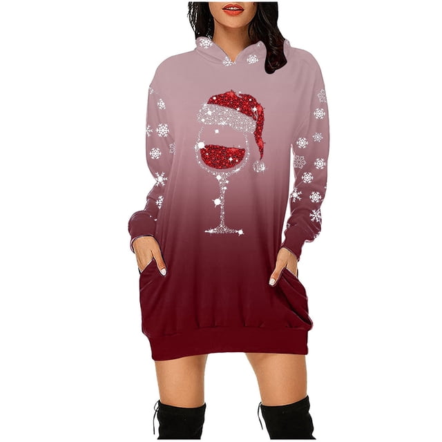 Qertyioot Noël Robe d'Impression for Femmes, Robe Décontractée Vintage Mode Hiver à Manches Longues