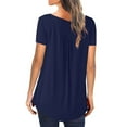 thumbnail image 6 of Pntutb Womens Plus Size Summer Solid Color Round Neck Button Pleated Short Sleeve Tops Clothes, 6 of 6
