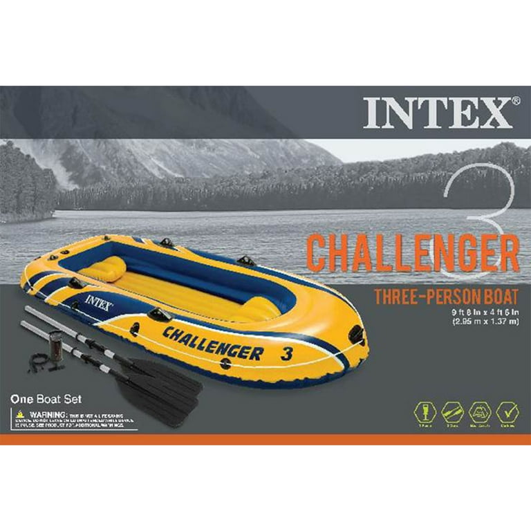 Intex Challenger 3 Boat 2 Person Raft & Oar Set Inflatable with Motor Mount  Kit 
