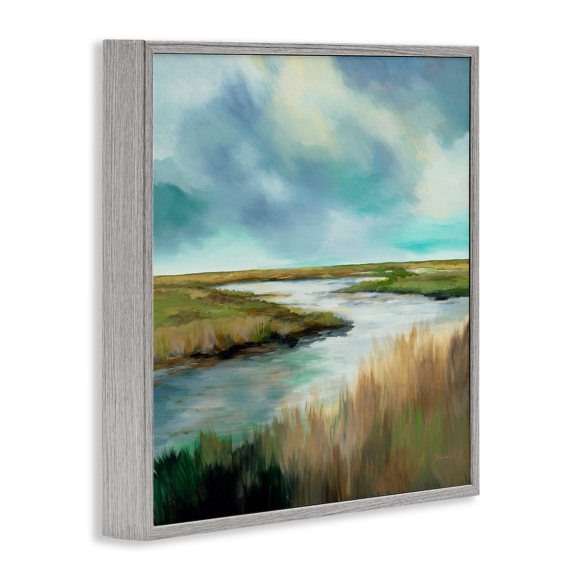 Stupell Industries Tranquil Meadow and Wetlands Gray Framed Giclee Art, design by Liz Jardine