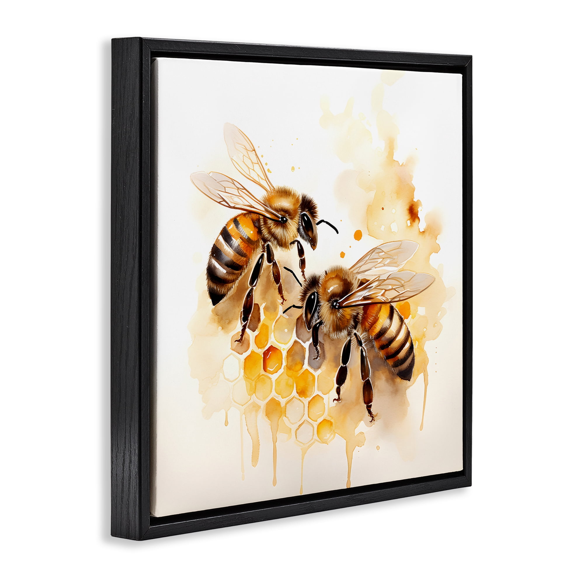 Stupell Industries Bee Talk Pair Animals & Insects Painting Black Floater Framed Canvas Art Print Wall Art, 25 x 25