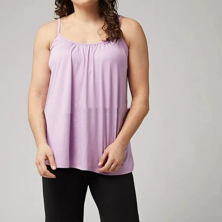 Plus Size Tank Tops for Women with Bra No Steel Rings Round-Neck Solid Color Push-Up Padded Loose Camisole Purple 3XL