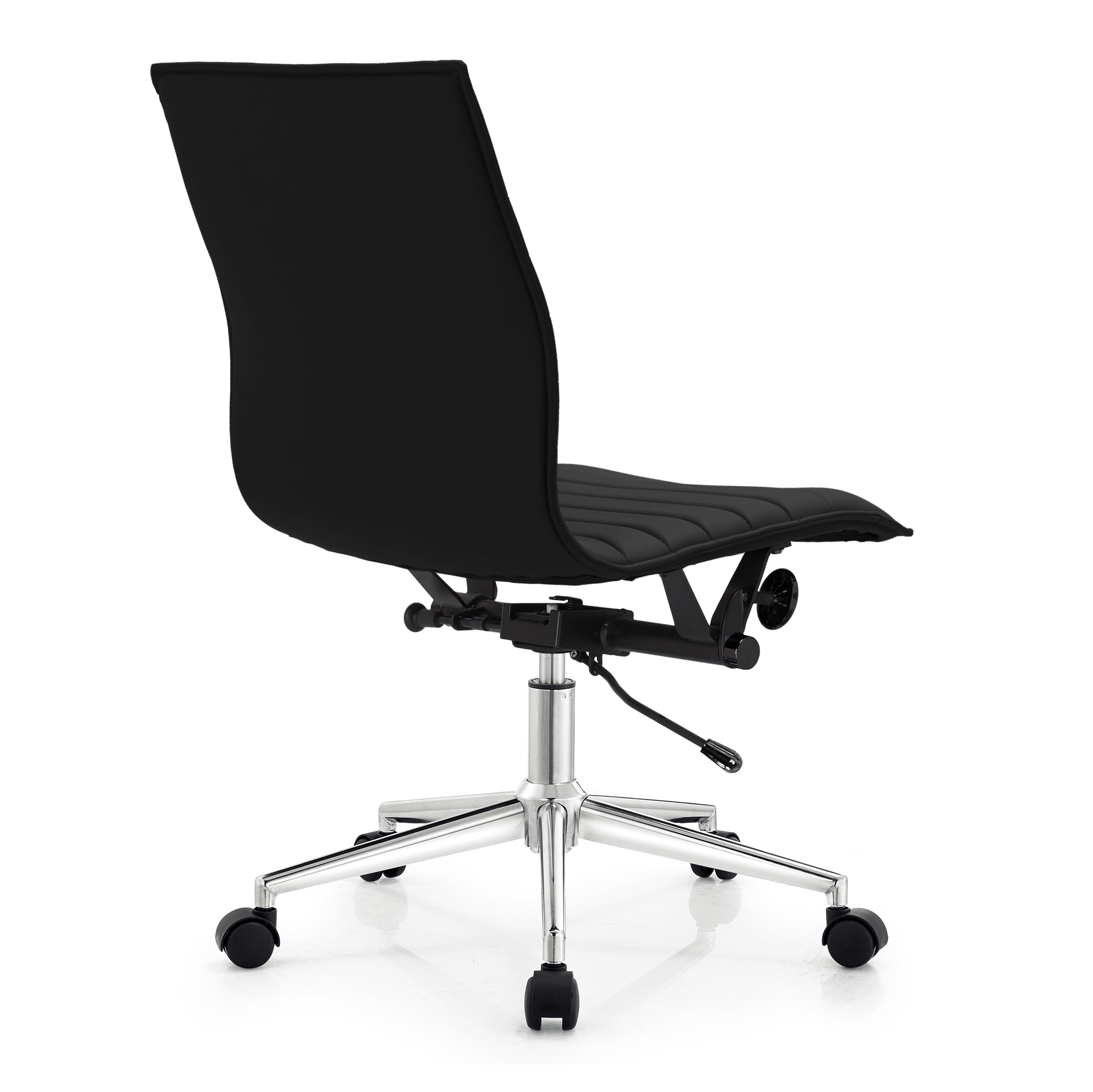 2xhome - Mid Back Height Modern Home Office Chair, Ribbed PU Leather Seat with Swivel Tilt Adjustable Ergonomic Computer Desk Chair, Conference Chair, Black, Set of 1, 1 piece
