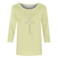 thumbnail image 4 of YueHuiYing Women's Casual Everyday Crew Neck 3/4 Sleeve Cross Pattern T-Shirt Loose-Fit Top, 4 of 5