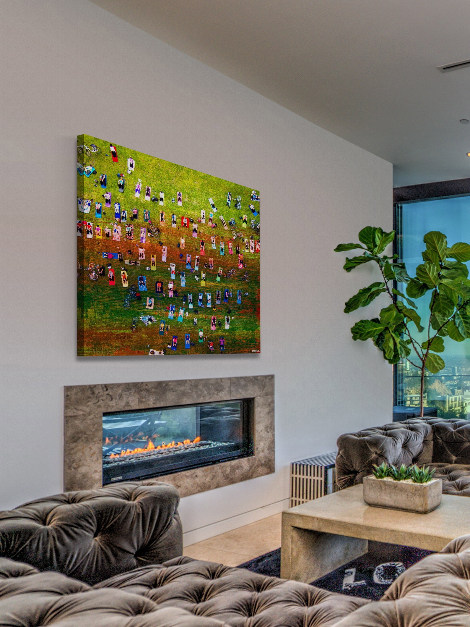 "Group Yoga" Painting Print on Wrapped Canvas