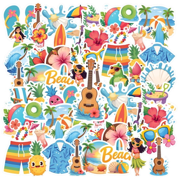 35pcs-50pcs Hawaii Stickers Tropical Kids Stickers Beach Waterproof Funny Stickers Pack for Luggage Phone Laptop