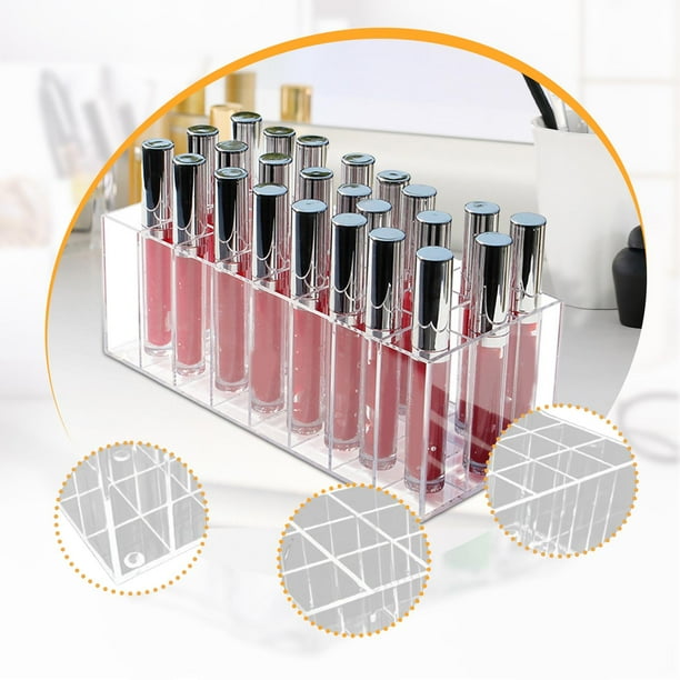 24 Slot Organizador de lápiz labial acrílico Case de exhibición cosmética Clear para la sala de estar Dormitorio de baño dormitorio