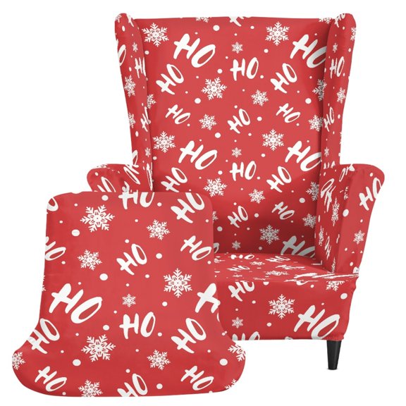 POLERO Christmas Ho Ho Snowflake Print Spandex Wingback Chair Covers with Stretch, Non-slip Single-Seat Wingback Armchair Covers for Bedroom Living Room