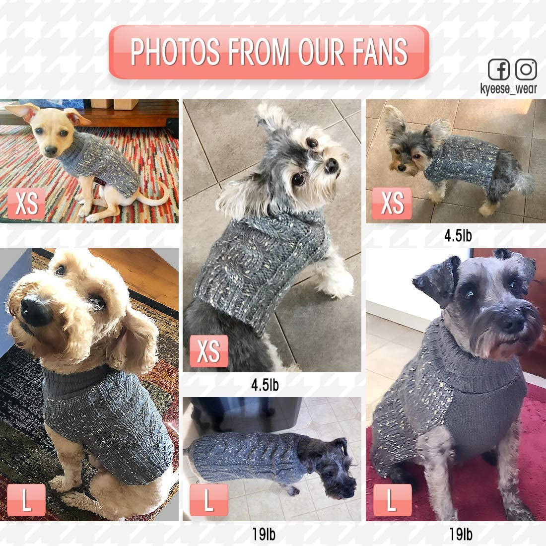 kyeese Dog Sweaters Turtleneck Dog Pullover Sweater Knitwear with Glitter Decors Warm Pet Sweater for Holiday 