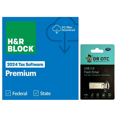 H&R Block - Tax Software 24 Premium Win/Mac WAL ESD - BONUS FREE Dr OTC USB Drive 4GB