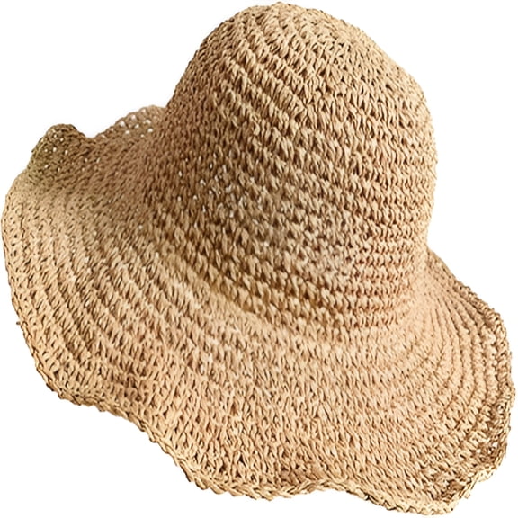 TELOLY Beach Straw Hats for Women,Handmade Floppy Bucket Sun Hat for Summer Vacation Wide Brim Packable Travel