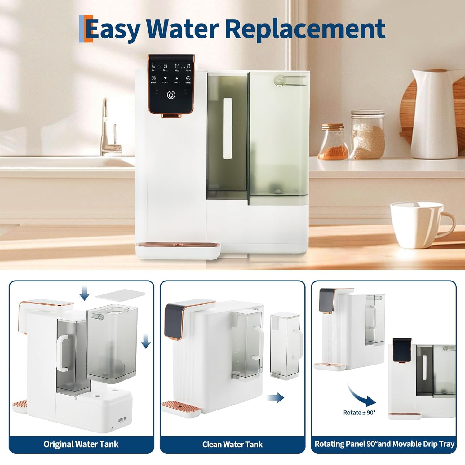 Rugerasy 100GPD Countertop Reverse Osmosis Water Filter,5-Stage Water Filtration System with Portable Pitcher,4:1 Pure to Drain,TDS Real-Time Displaying & 4L RawTank/1.5L Pure Tank,White