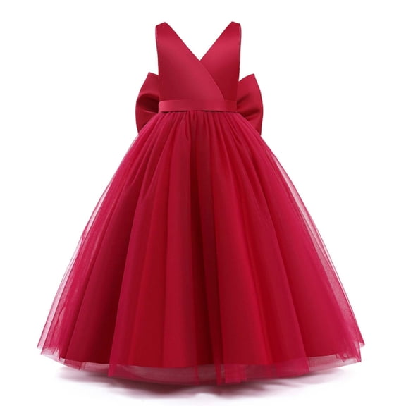 lnmuld Girls' European Style Sleeveless Satin Mesh Tutu Dress formal Birthday Party Color:Red,Size:4-5 Years