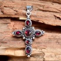 Jslovijewel Garnet Cross Necklace Pendant, 925 Sterling Silver