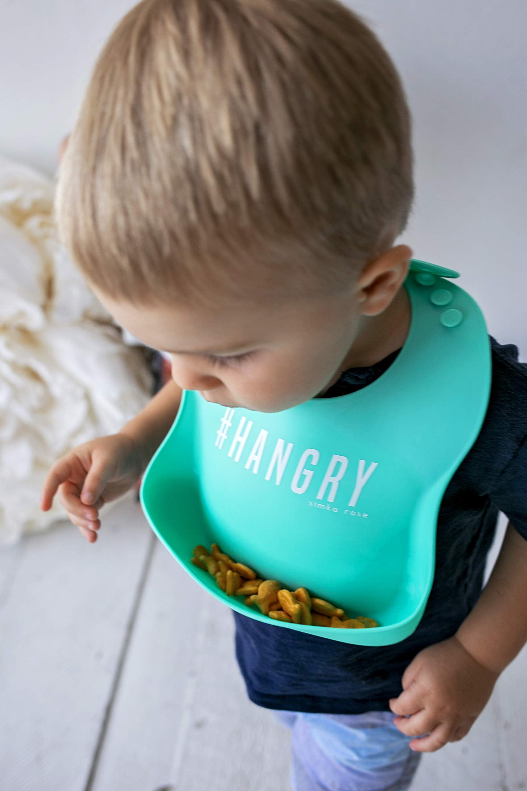 Simka Rose Silicone Baby Bibs with Food Catcher, Waterproof Adjustable Toddler Bib Set(Black/Teal)