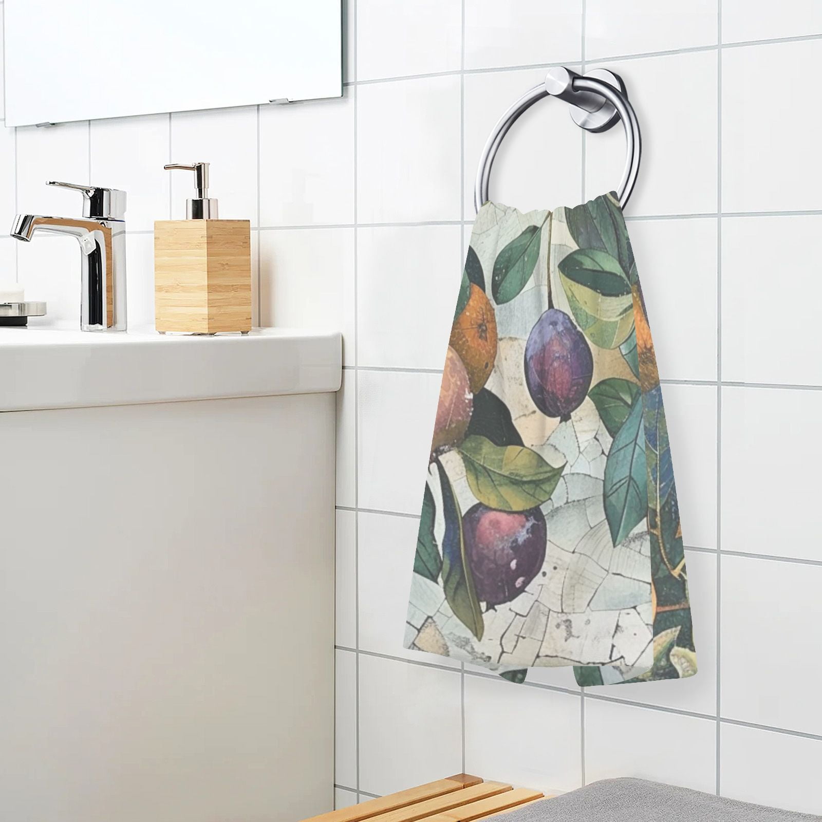 Fruit Leaves Print Hand Towels Cotton Bath Towels Large Face Towels Absorbent for Bathroom 2 Packs
