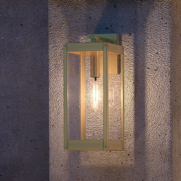 Luxury Modern Farmhouse Outdoor Wall Sconce, 20.00''H x 7.00''W, with Industrial Style Elements, Minimalist Design, Antique Brass Finish and Clear Seedy Glass, UQL1342