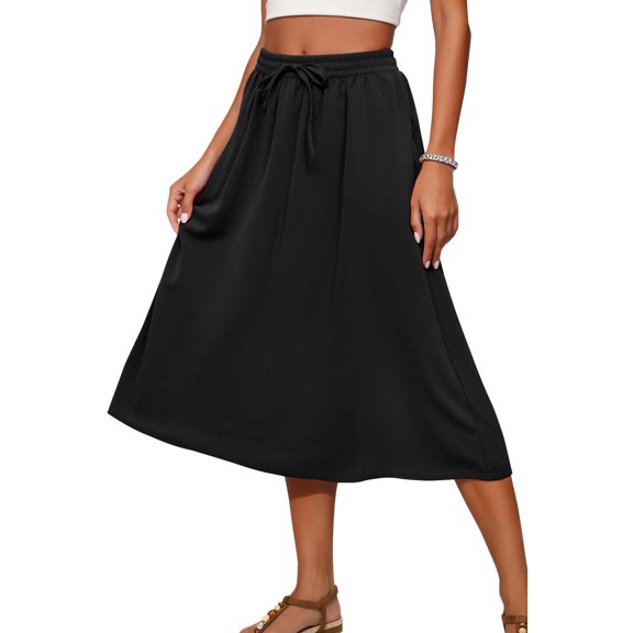 Fantaslook Womens Midi Skirts Elastic High Waist Skirt Flowy Trendy Dresses Skirts with Pockets