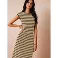 thumbnail image 6 of Women'S Striped Dress Crewneck Cap Sleeve Bodycon Knit Summer Midi Dresses Brown L, 6 of 9