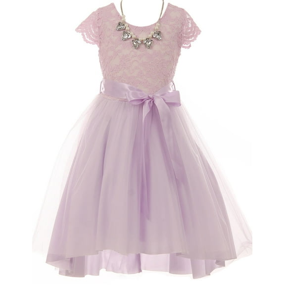 Little Girls Cap Sleeve Floral Lace Tulle Party Wedding Bridesmaid Flower Girl Dress Lilac 4 (2J1K6S7)