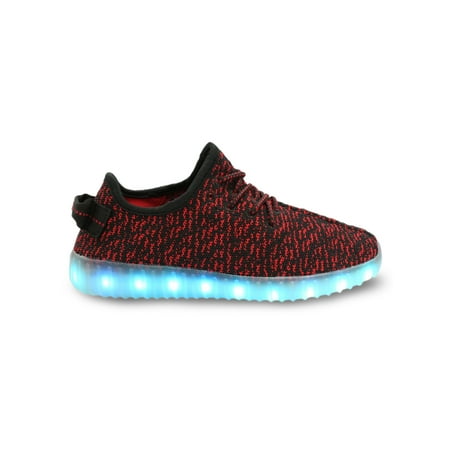 LED Light Up Sneakers Kids Knit USB Charging Low Top Shoes Black /