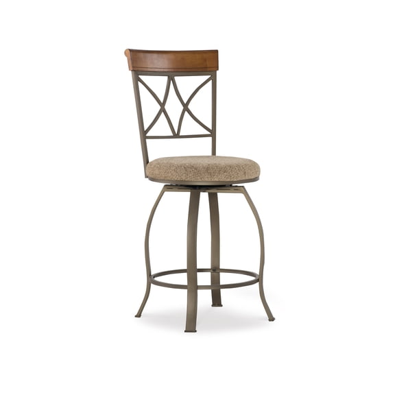 Roselyn 24" Counter Stool with Swivel, Brushed Faux Medium Cherry Wood with "Matte Pewter and Bronze" Metal