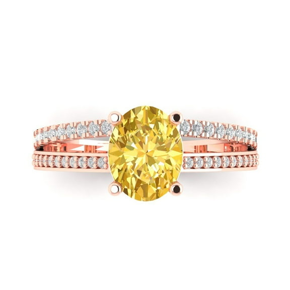 Clara Pucci 14K Rose Gold 2.32ct Yellow Solitaire with Accents Ring