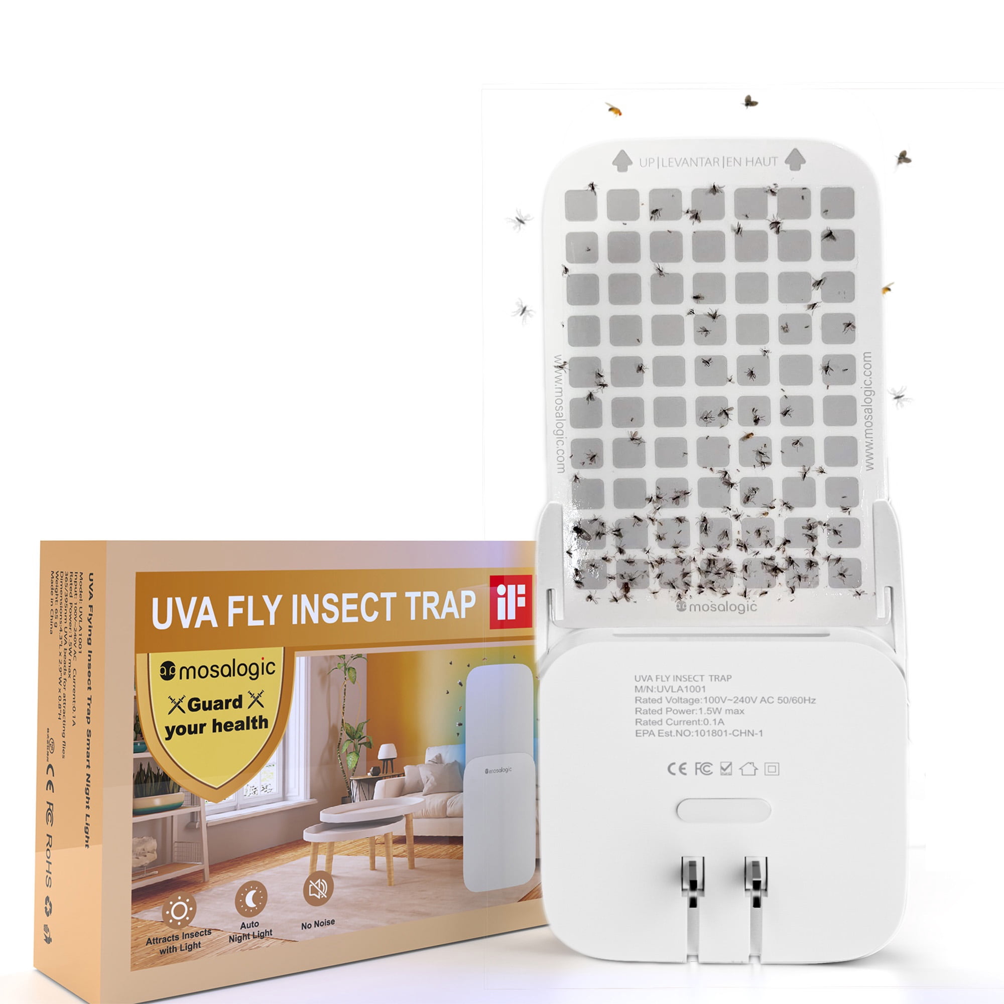 Mosalogic Flying Insect Trap Fly Trap (1 Device & 5 Refills), Homes Indoor Gnat Trap with Refill Glue Cards