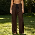 thumbnail image 5 of VEKDONE Wide Leg Palazzo Pants for Women Casual Elastic Waist Drawstring Straight Trousers Summer Loose Fit Comfy Beach Long Pants with Pockets Brown S, 5 of 6