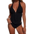thumbnail image 6 of Womens 3 Piece Swim Suit, Textured Strap Backless Top Ruffled Skirt Bikini Bottom, Summer Travel Swimwear Black Womens Bikinis M, 6 of 8
