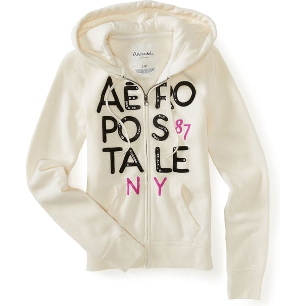 Aeropostale - Sudadera con capucha y cremallera para mujer, color blanco roto, extragrande Aeropostale Sudadera