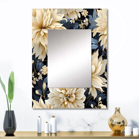 Designart "Metropolitan Oasis Damask" Damask Wall Mirror, Printed Beige Wall Mirror, Bohemian Bathroom Wall Mirror, Decorative Damask Mirror - 24x32 Inch