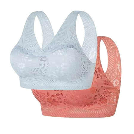 2 Pcs Women Push Up Bra Supportive Wireless Bralettes Breathable Wire Free Basic Bra Lady Embroidery Full Coverage Brassiere No Underwire Everyday Bra Minimizer Bra