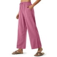 thumbnail image 2 of Soki Women's Cotton Linen Drawstring Pants Wide Leg Beach Trousers with Pockets, Slit Hem, 2 of 8
