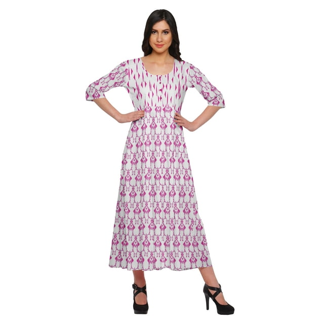 Moomaya Haut Indien Imprimé Robe Kurti Longue Tunique à Manches 3/4 Robes pour Femmes