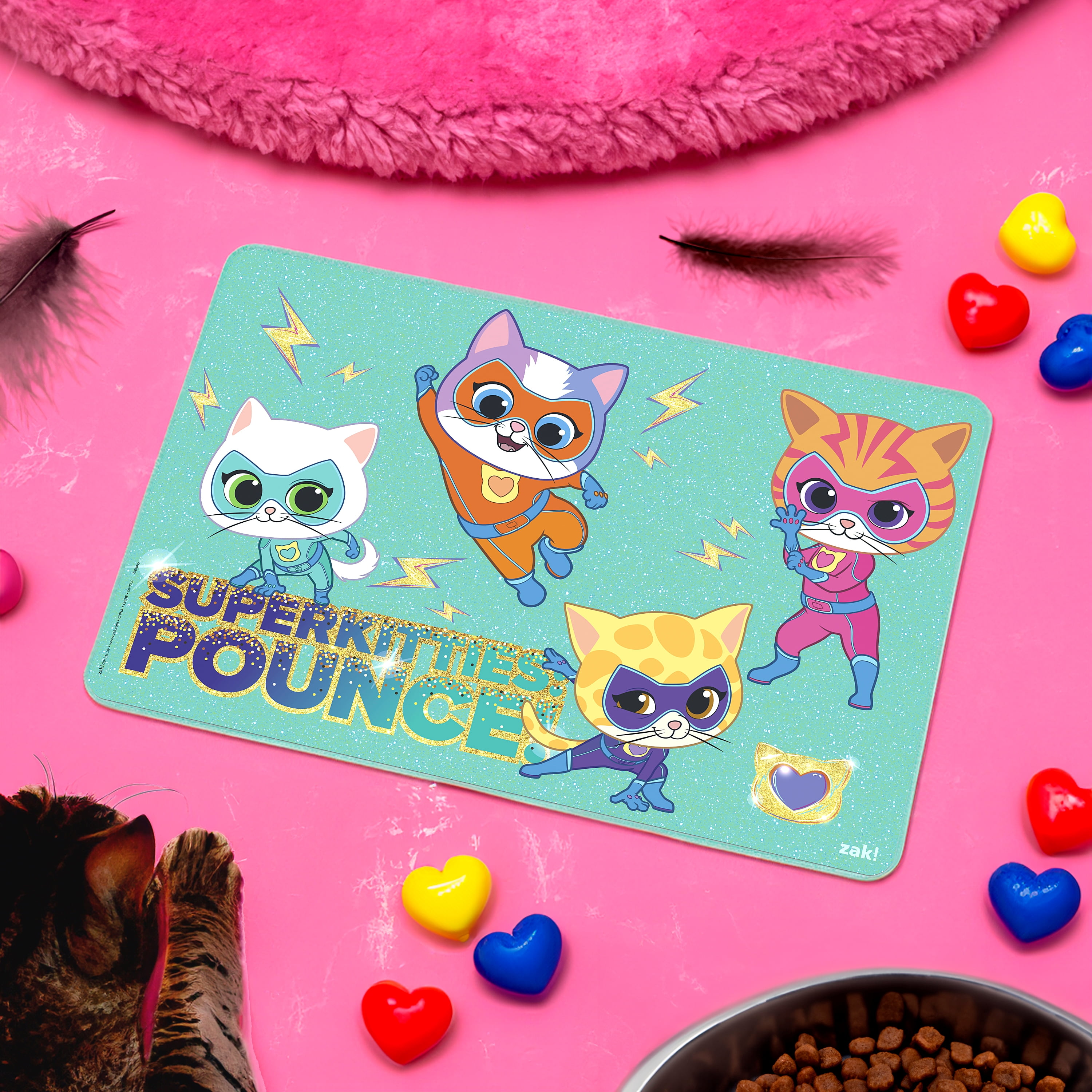 (4 pack) Zak Designs 11.8" x 17.6" Super Kitties Reusable Kids Plastic Placemat, Disney Junior Super Kitties