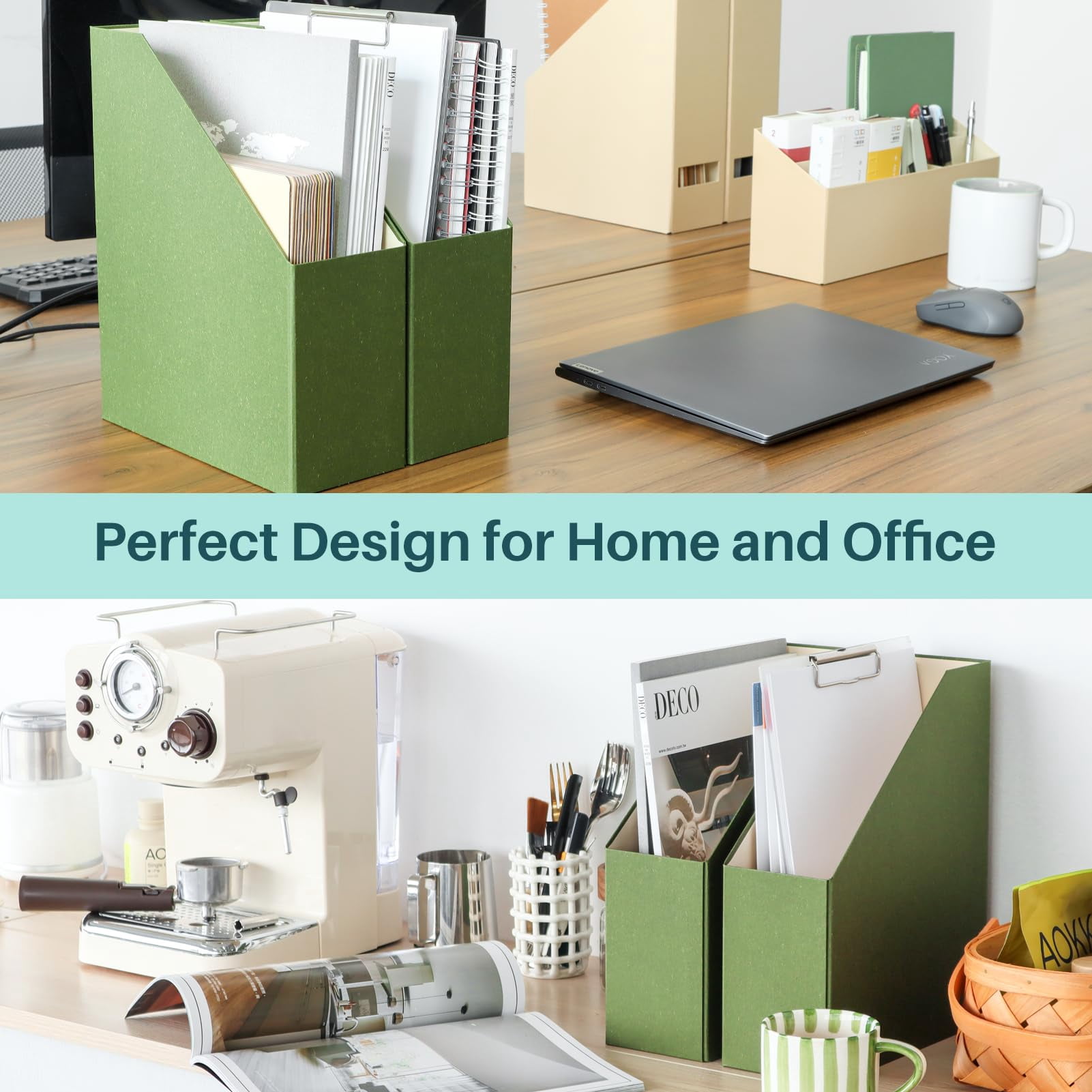 Magazine Holder - File And Desk Organizer  Cardboard Book Storage Box For Documents Rack Office Home Classroom (leaf Green 6-pack)