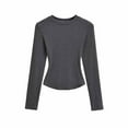thumbnail image 4 of Aobny Compression Womens Shirts Casual Basic Clothing High Neck Long Sleeve Gray Pullover Womens Blouse,L, 4 of 5