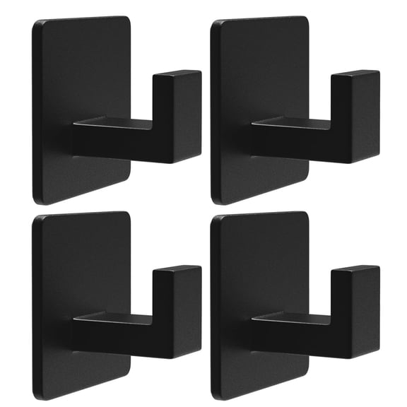 Bohorizon Adhesive Towel Hooks, Towel Hooks for Bathrooms, Heavy Duty Wall Hooks for Coat, Hat and Clothes, Pack of 4, Black