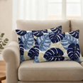 thumbnail image 2 of Blue Palm Leaves Outdoor Waterproof Pillow Covers, Farmhouse Summer Beige Tropical Plants Decorative Rectangle Throw Pillowcase Sofa Cushion Sham for Patio/Couch/Chair, 20"x12" 2 Pack, 2 of 8