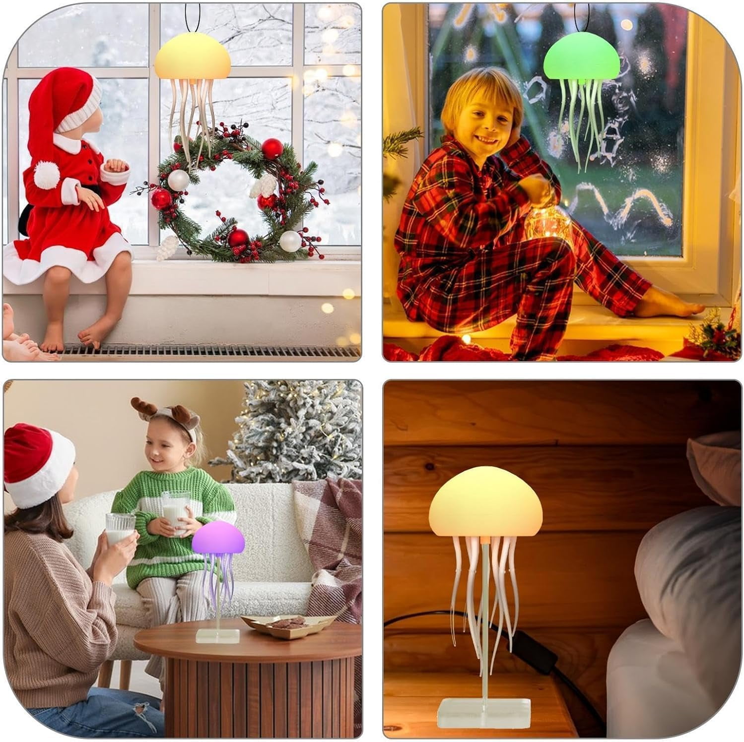 LED Jellyfish Lamp RGB Gradient Jelly Fish Light Lamp Voice Control Jellyfish Light with Dancing Legs and Touch Sensor Rechargeable Cute Desk Lamp for Bedrooms, Living Room (Hanging + Base)