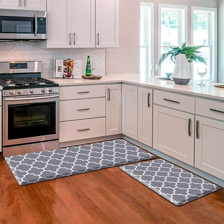 

Kitchen Mat [2 PCS] 0.47inch Cushioned Anti-Fatigue Kitchen Rug Waterproof Non-Skid Kitchen Mats and Rugs Heavy Duty PVC Ergonomic Comfort Standing Mat for Kitchen Floor Office Laundry Grey