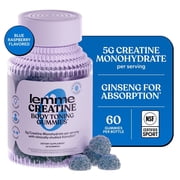 Lemme Creatine Monohydrate Gummies for Women and Men, 5g Dose to Support Lean Muscle, Strength, Recovery, Cognitive Health, w/Ginseng for Absorption, Blue Raspberry, 60 Gummies