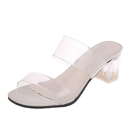 

Wandatree Summer Heel Transparent Sandals for Women Breathable High Heels 8.5 Beige