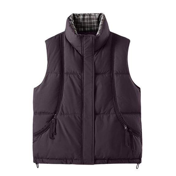 QSXADF Women's Winter Warm Puffer Vests Stand Collar Quilted Waterproof Zipper Pockets Sleeveless Solid Ladies Outdoor Jacket
