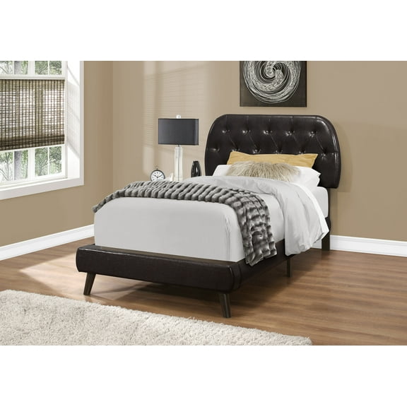 45.25" Brown Solid Wood MDF Foam and Linen Twin Sized Bed with Wood Legs